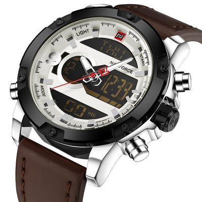 Luxury Brand Men Analog Digital Leather Sports - cyberwatchs.com