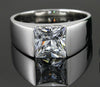 Solid 14K 585 White Gold Men Ring Genuine 2Ct Princess Cut Moissanite Wedding Ring for Men Tested Positive Real Moissanite Ring - cyberwatchs.com