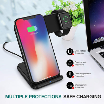 wireless charger For iPhone Xs Max Xiaomi Samsung 2 in 1 Fast Wireless Charger Charging Stand Dock For Apple Watch iWatch - cyberwatchs.com