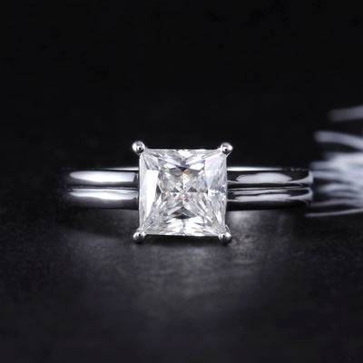 Solitaire Ring 14K White Gold 1.5 Carat ct 6.5mm F Color Princess Cut Moissanite Diamond  Engagement Ring - cyberwatchs.com