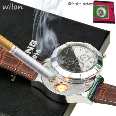 Man watches Lighter Cigarette quartz Watches Rechargeable USB Men's Quartz Wristwatches Windproof Flameless Cigarette Ligther - cyberwatchs.com