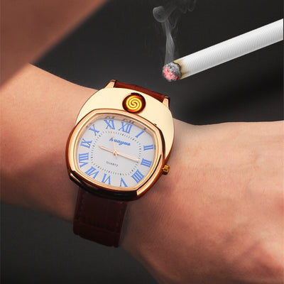 Men watch Lighter watch Windproof quartz  USB Charging Cigarette Lighter Hot sports Casual Wristwatches clock Military A0688 - cyberwatchs.com